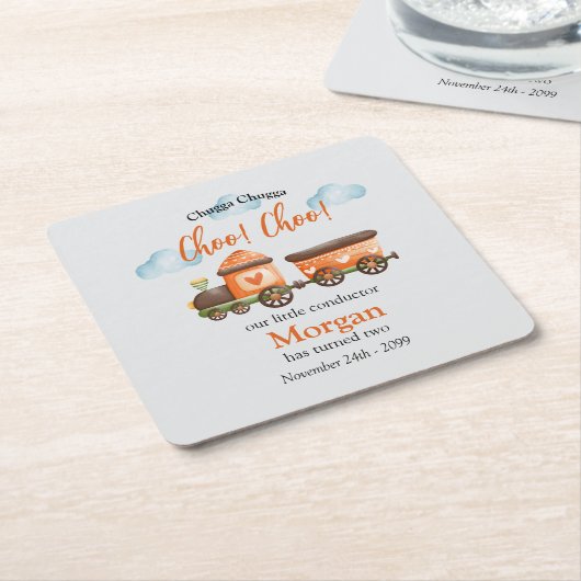 2e Verjaardag Mooie Train Waterverf Party Kartonnen Onderzetters (Schuin)
