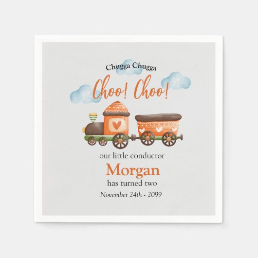 2e Verjaardag Mooie Train Waterverf Party Servet (Voorkant)