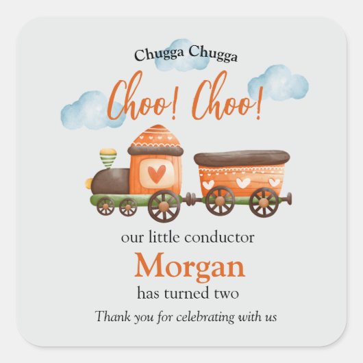 2e Verjaardag Mooie Train Waterverf Party Vierkante Sticker (Voorkant)