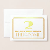 2e verjaardag; naam + artikel deco geïnspireerde l folie kaarten (Voorkant met envelop)