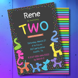 2e verjaardag Neon dierlijke ballonnen Kaart