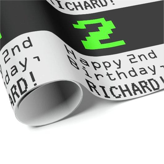 2e verjaardag - Nerdy / Geeky stijl "2" en naam Cadeaupapier (Rol Hoek)