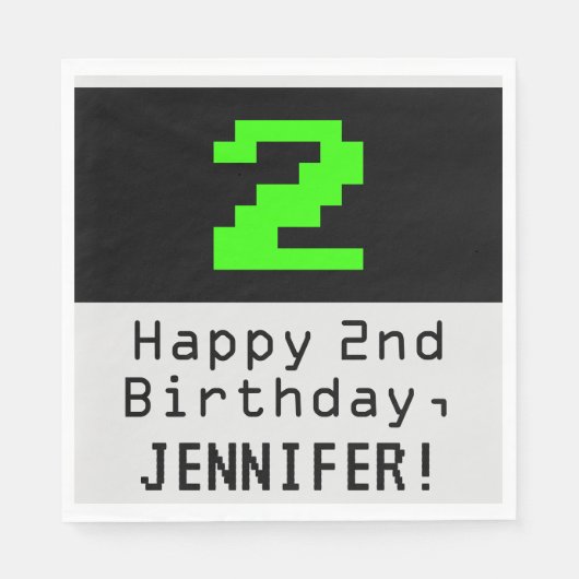2e verjaardag - Nerdy / Geeky Style "2" en naam Servet (Voorkant)