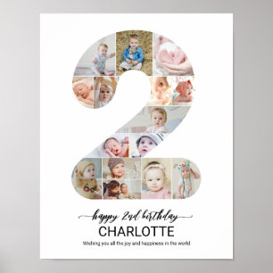 2e verjaardag nummer 2 aangepaste foto collage poster