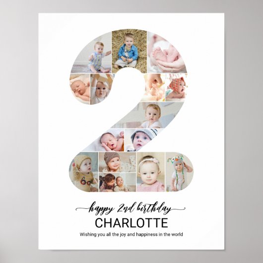 2e verjaardag nummer 2 aangepaste foto collage poster (Voorkant)