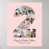 2e Verjaardag Nummer 2 Fotocollage Aangepast Afbee Poster (Voorkant)