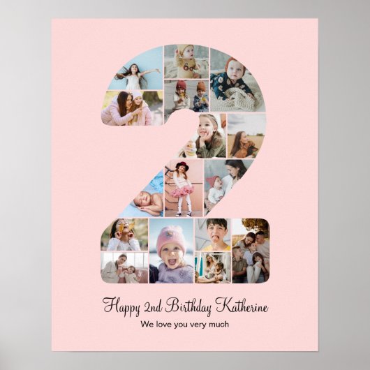 2e Verjaardag Nummer 2 Fotocollage Aangepast Afbee Poster (Voorkant)