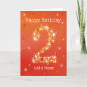 2e verjaardag - nummer 2 in sterren - rood - leeft kaart (Voorkant)