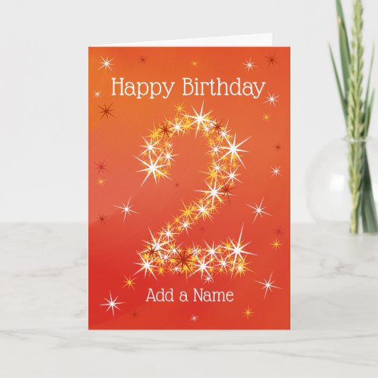 2e verjaardag - nummer 2 in sterren - rood - leeft kaart (Voorkant)