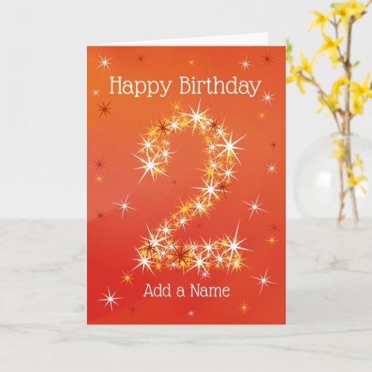 2e verjaardag - nummer 2 in sterren - rood - leeft kaart (Gele Bloem)