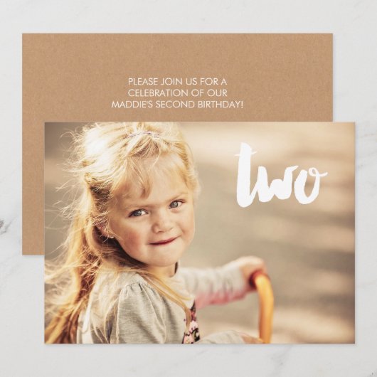 2e verjaardag nummer twee foto overlay uitnodiging (Voorkant / Achterkant)