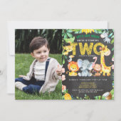 2e Verjaardag Oerwoud Party Safari Dieren Foto Kaart (Voorkant)