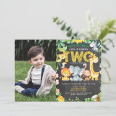 2e Verjaardag Oerwoud Party Safari Dieren Foto Kaart (Staand voorkant)