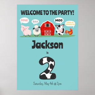 2e verjaardag Oink Baa Moo Welkom Verjaardag Poster