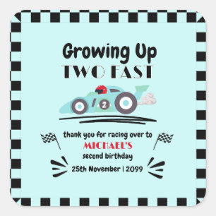2e verjaardag opgroeien twee snelle blauwe raceaut vierkante sticker