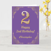 2e verjaardag Paars en goudglitter Lijst Kaart (Gele Bloem)