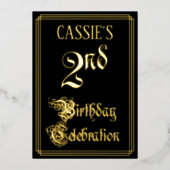 2e verjaardag Partij - Fancy Manuscript & Naam van Folie Uitnodiging (Voorkant)