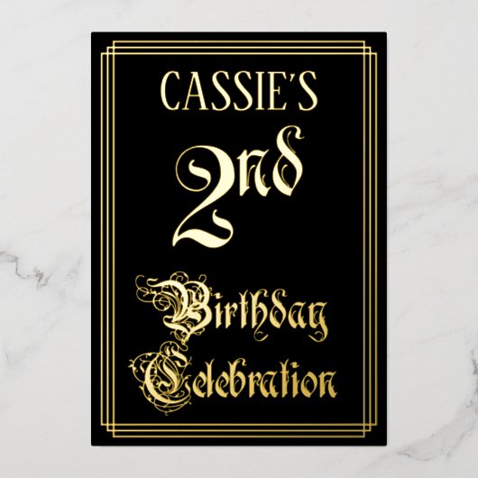 2e verjaardag Partij - Fancy Manuscript & Naam van Folie Uitnodiging (Voorkant)