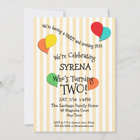 2e verjaardag Partij Voeg een Uitnodiging van de B (Voorkant)