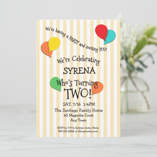 2e verjaardag Partij Voeg een Uitnodiging van de B (Staand voorkant)