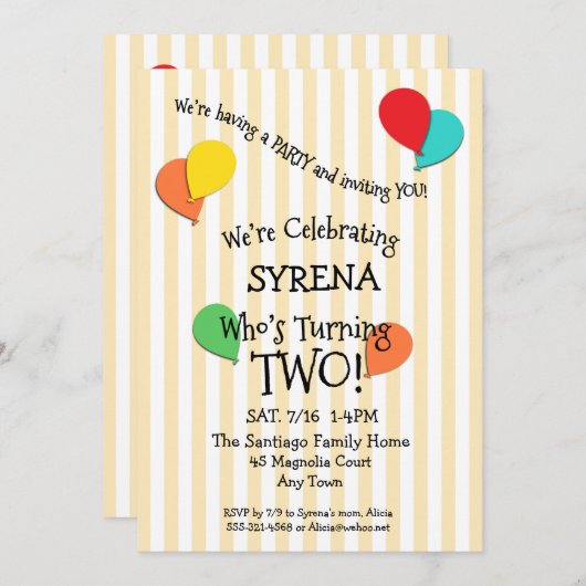 2e verjaardag Partij Voeg een Uitnodiging van de B (Voorkant / Achterkant)