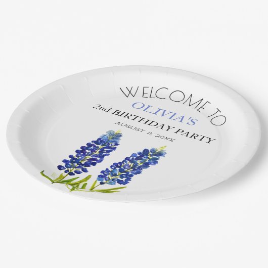 2e Verjaardag Party Bluebonnets Bloemen Baby Meisj Papieren Bordje (Gekanteld)
