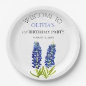 2e Verjaardag Party Bluebonnets Bloemen Baby Meisj Papieren Bordje (Voorkant)