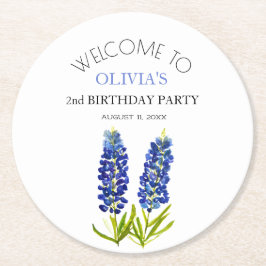 2e Verjaardag Party Bluebonnets Bloemen Baby Meisj Ronde Kartonnen Onderzetter
