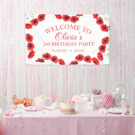 2e Verjaardag Party Poppies Baby Girl Spandoek