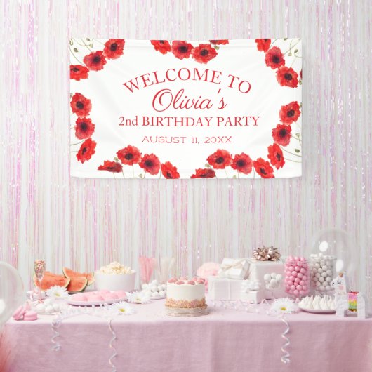 2e Verjaardag Party Poppies Baby Girl Spandoek (Feest)