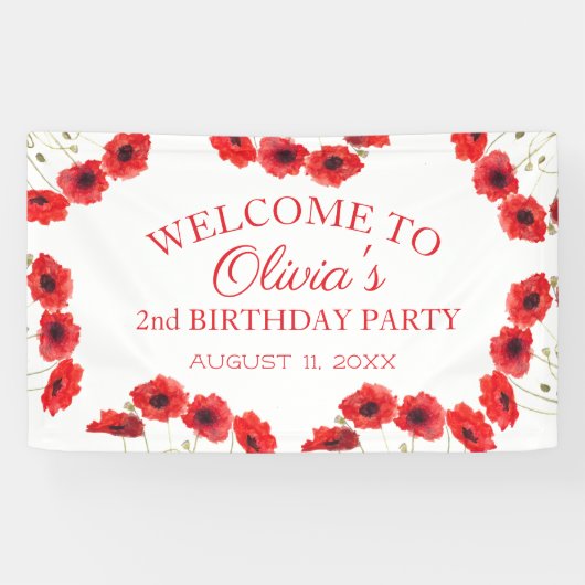 2e Verjaardag Party Poppies Baby Girl Spandoek (Horizontaal)