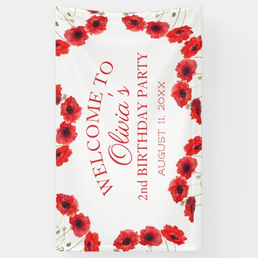 2e Verjaardag Party Poppies Baby Girl Spandoek (Verticaal)