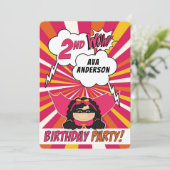 2e verjaardag Party Superhero Pink Comic voor Meis Kaart (Staand voorkant)