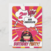 2e verjaardag Party Superhero Pink Comic voor Meis Kaart (Voorkant)