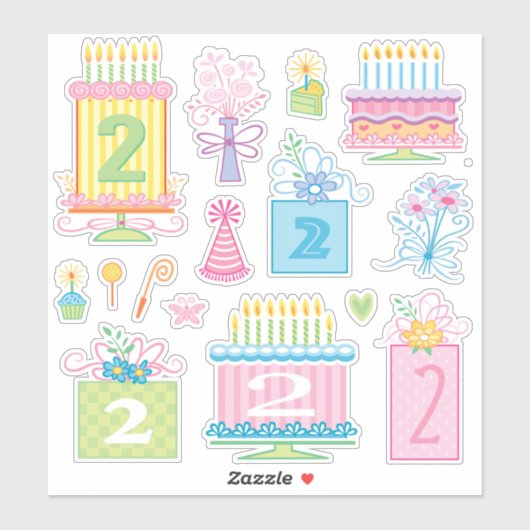 2e verjaardag  pasteltaarten en Cadeaus Sticker (Vel)