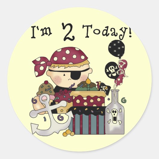 2e verjaardag Pirate Tshirts en geschenken Ronde Sticker (Voorkant)