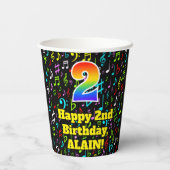 2e Verjaardag: Plezier Muzieknoten Patroon, Regenb Papieren Bekers (Achterkant)