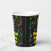 2e Verjaardag: Plezier Muzieknoten Patroon, Regenb Papieren Bekers (Rechts)