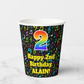 2e Verjaardag: Plezier Muzieknoten Patroon, Regenb Papieren Bekers (Voorkant)