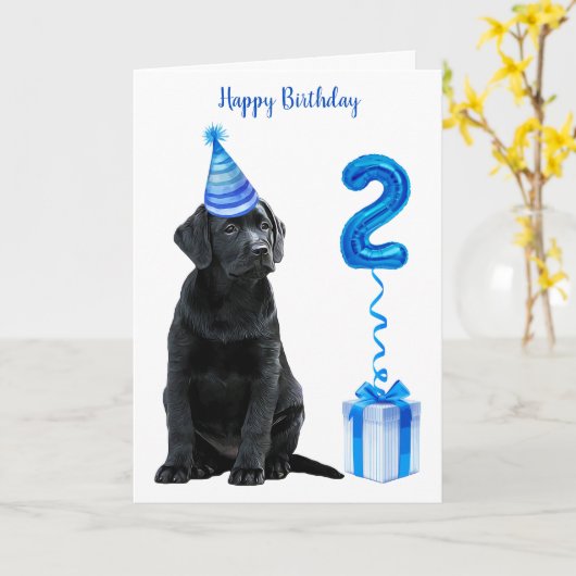 2e verjaardag puppy thema- Schattige Dog Blue Boy  Kaart (Gele Bloem)