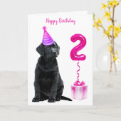 2e verjaardag puppy thema- Schattigee hond roze me Kaart (Gele Bloem)