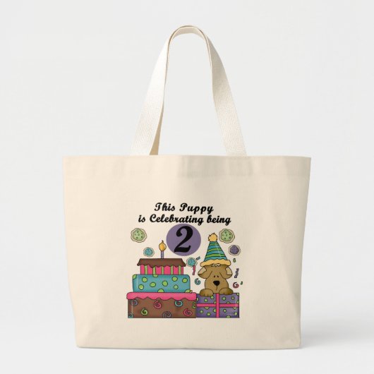 2e Verjaardag Puppy Tshirts en geschenken Grote Tote Bag (Voorkant)