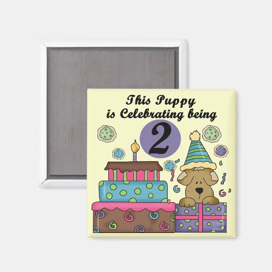 2e Verjaardag Puppy Tshirts en geschenken Magneet (Voorkant / Achterkant)