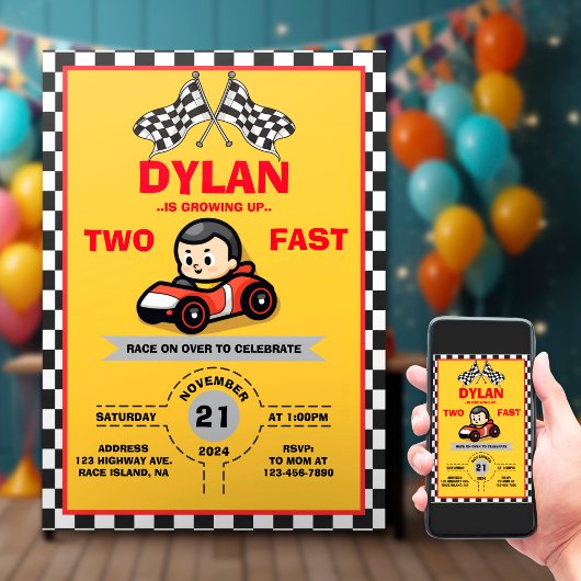 2e verjaardag racer auto's uitnodiging