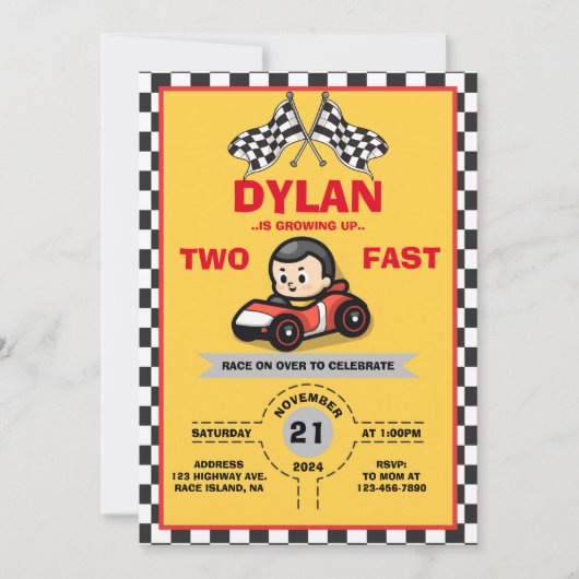 2e verjaardag racer auto's uitnodiging (Voorkant)