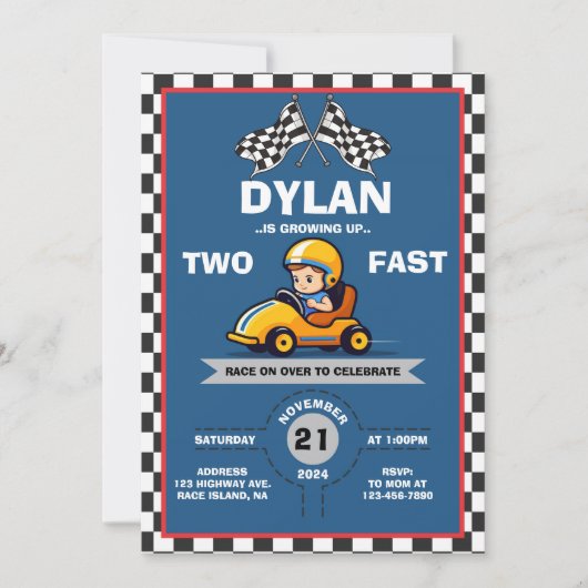 2e verjaardag racer uitnodiging (Voorkant)