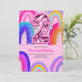 2e verjaardag Rainbow Pink Party Kaart (Staand voorkant)