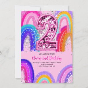 2e verjaardag Rainbow Pink Party Kaart