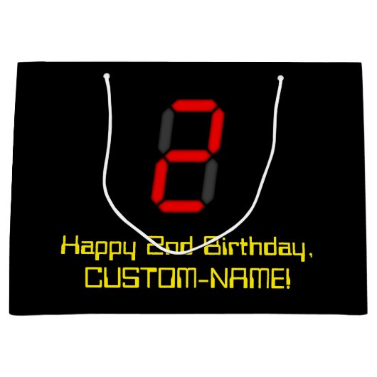 2e verjaardag: Red Digital Clock Style "2" + naam Groot Cadeauzakje (Voorkant)