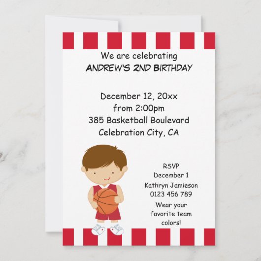 2e verjaardag: Red en White Basketball Player v2 Kaart (Achterkant)